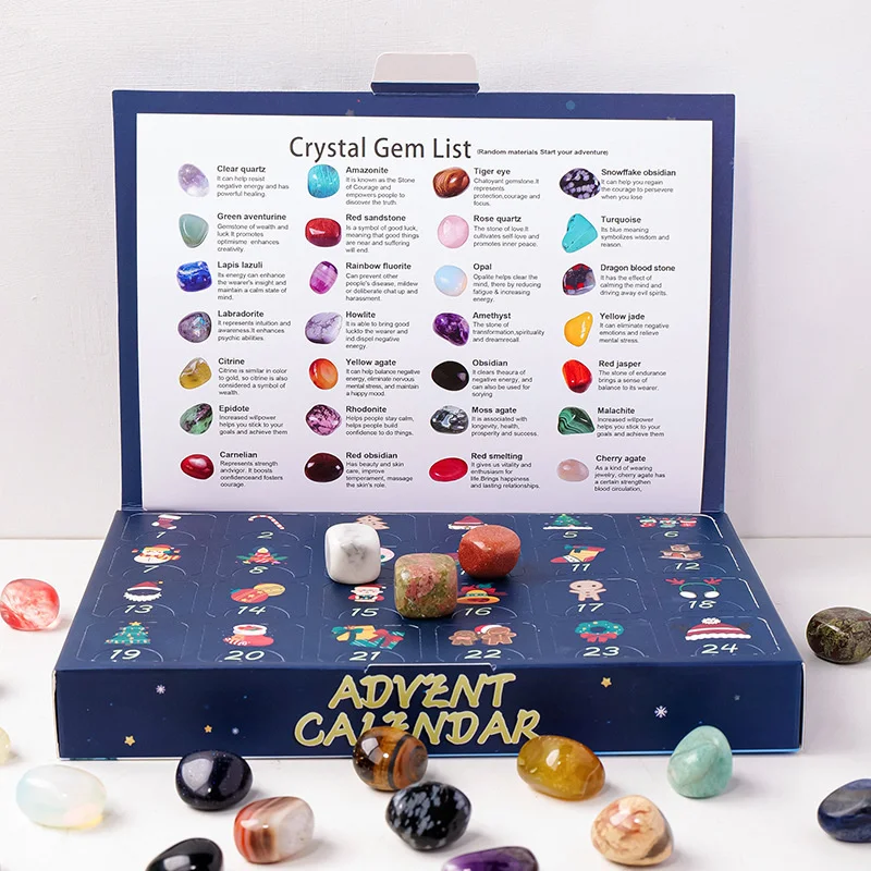 2024 Christmas Advent Calendar Natural Crystal Gemstones Collection Box 24 Day Countdown Crystal Stone Gift Box For Kids