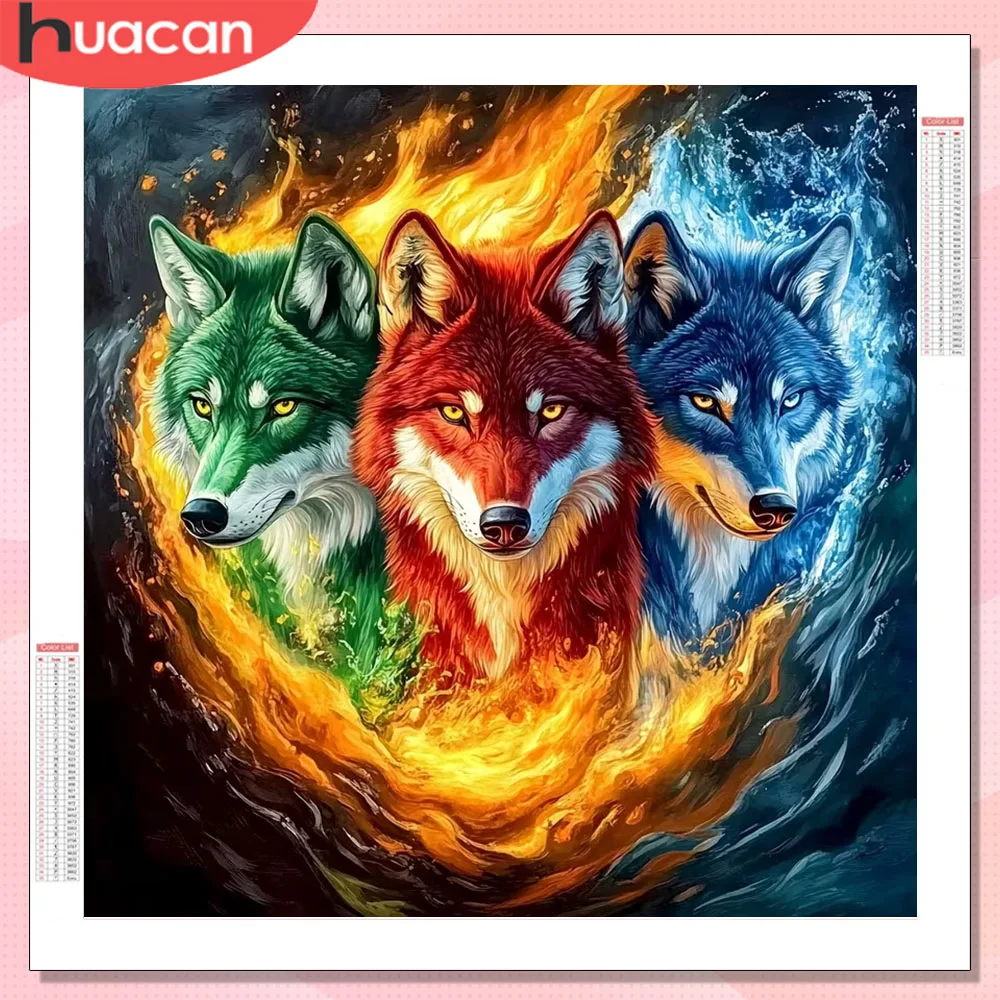 HUACAN Diamantmalerei Komplettset Wolf Tier 5D DIY Diamantmosaik Kreuzstich Quadratisch Rundes Bohrgerät Geschenk Heimdekoration Handgefertigt