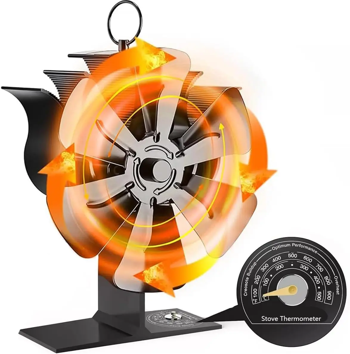 

Heat-Powered Wood Stove Fan, 6-Blade, with Thermometer, Non-Electric Fireplace Fan for Wood Burner