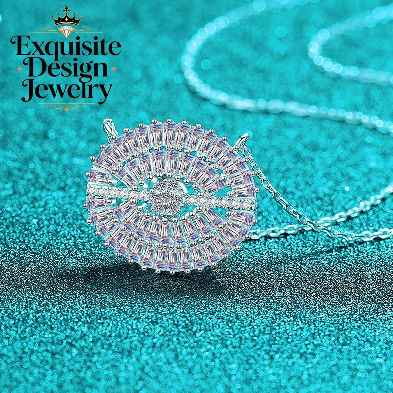 Exquisite Platinum PT950 Gorgeous All-mosang Stone Necklace, Rectangular Beveled Oval Pendant Fashion Jewelry for Women