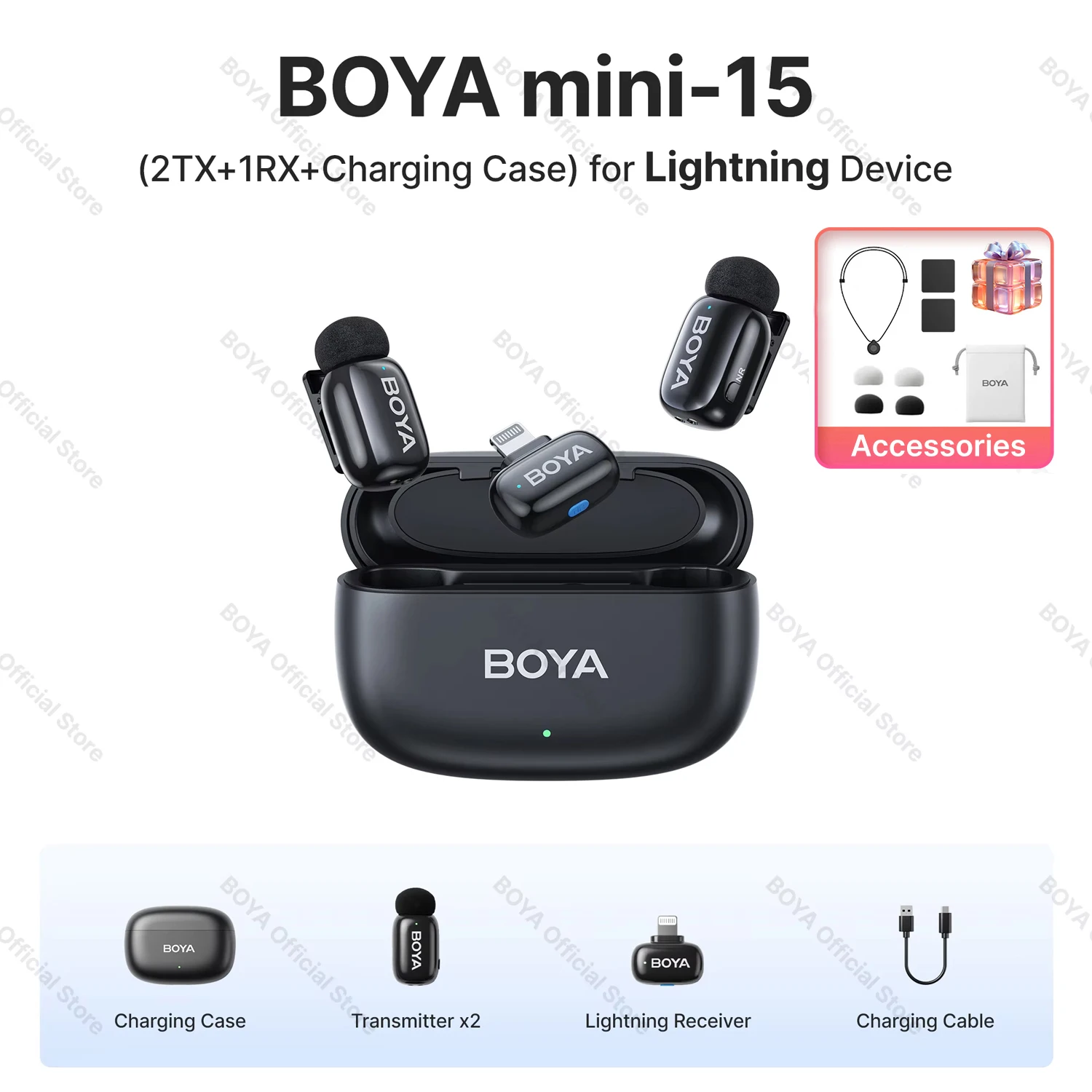 BOYA BOYA Mini Wireless Lavalier Lapel Microphone for iPhone Android Type-c Smartphone DSLR Cameras Youtube Recording Streaming