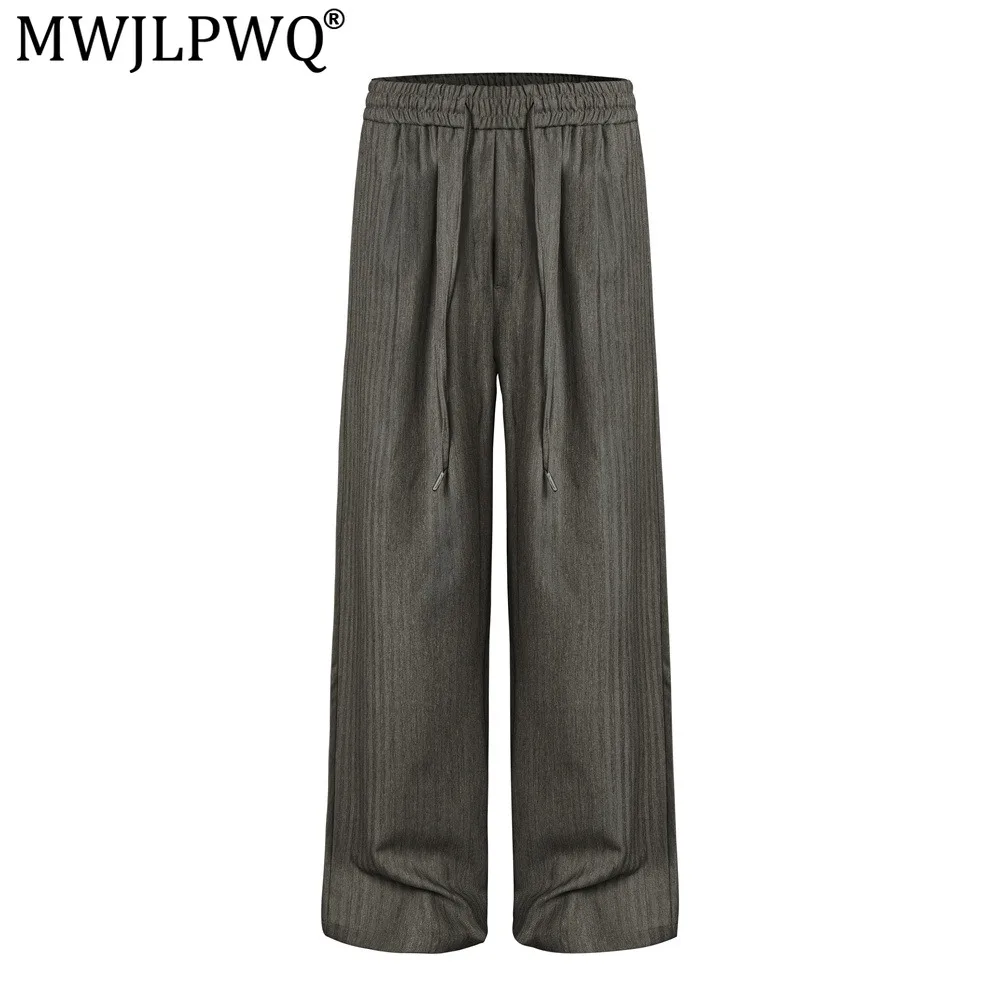 MWJLPWQ American Retro Dark Pattern Drapey Casual Wide-Leg Trousers For Men Trendy Style Loose Floor-Length Strarght Pants 21170