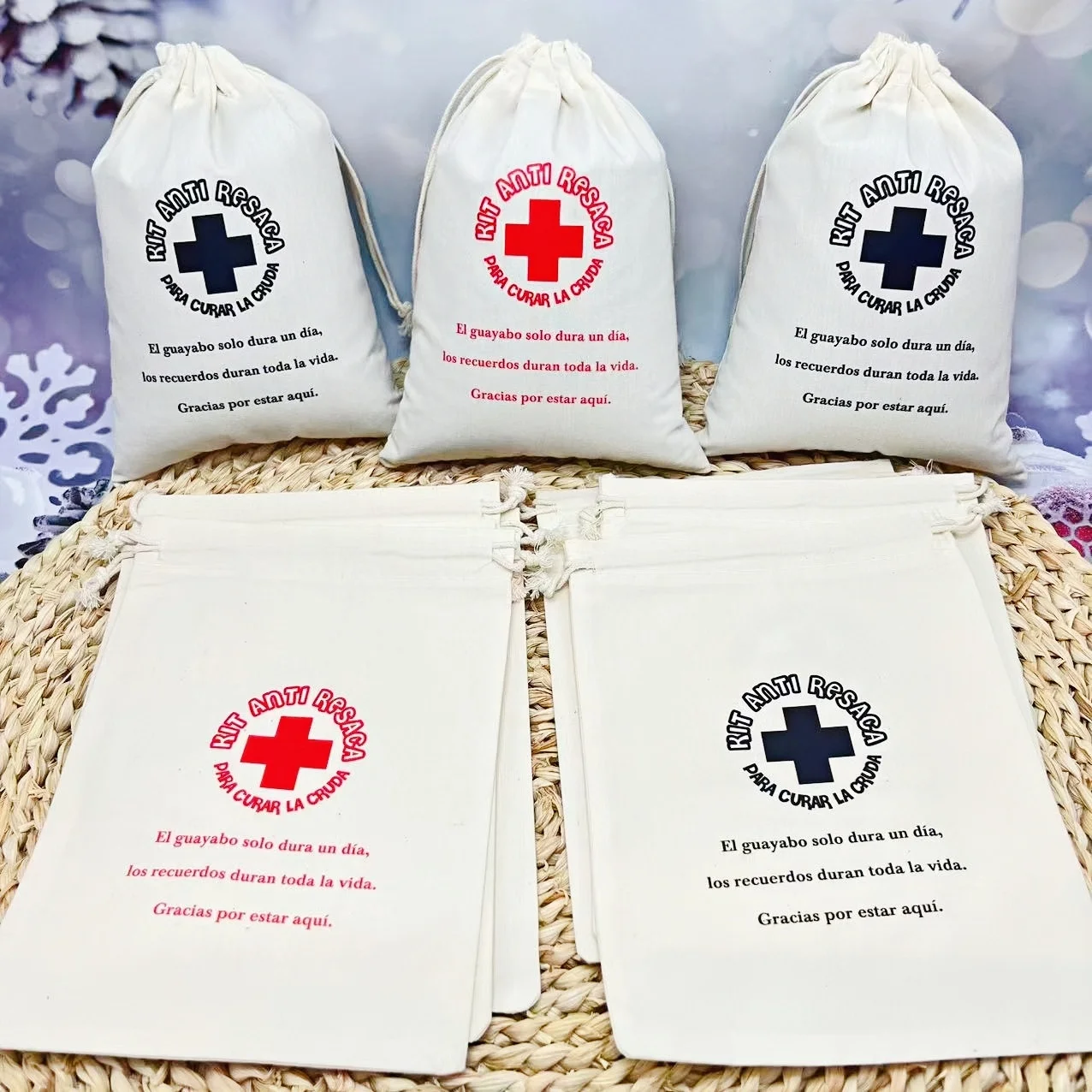 5 uds KIT de México ANTI RESACA para Kit Anticruda para Boda despedida de soltera bolsa con cordón paquetes Kit de resaca Kit de recuperación