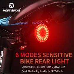 WEST BIKING Smart LED Bicycle Tail Light USB Rechargeable Auto Start/Stop Waterproof Bike Brake Sensing Safety Warning Light