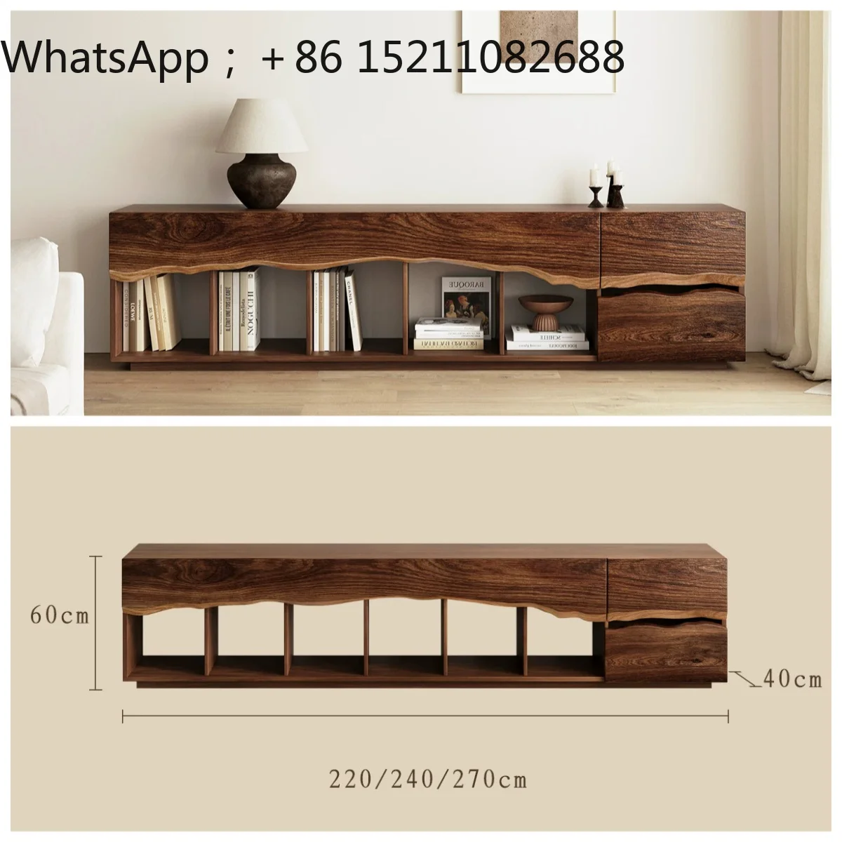 SCY wabi-sandy wind solid wood TV cabinet modern simple living room storage locker floor-to-ceiling low cabinet