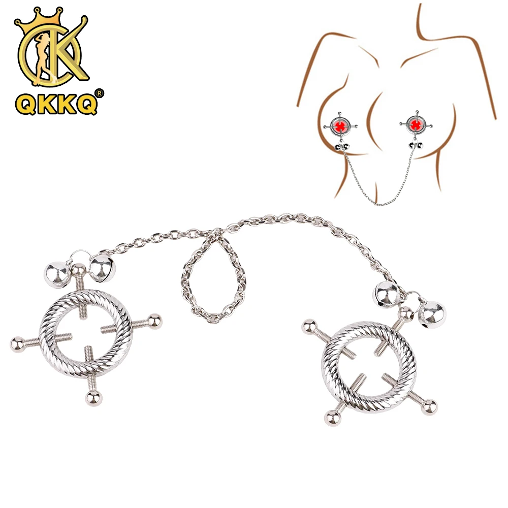 

QKKQ Female Bondage Restriction Nipple Clips With Erotic Chain Couple Flirting Masturbator Metal Breast Clamps BDSM Sex Toy