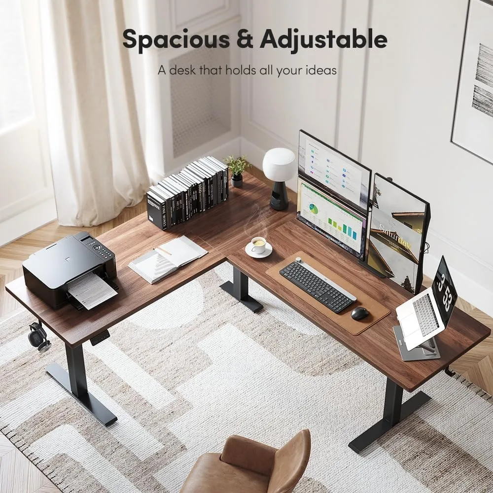 Mesa de pé em forma de L 75x63 L, mesa elétrica em forma de L com altura ajustável, adequada para escritório doméstico
