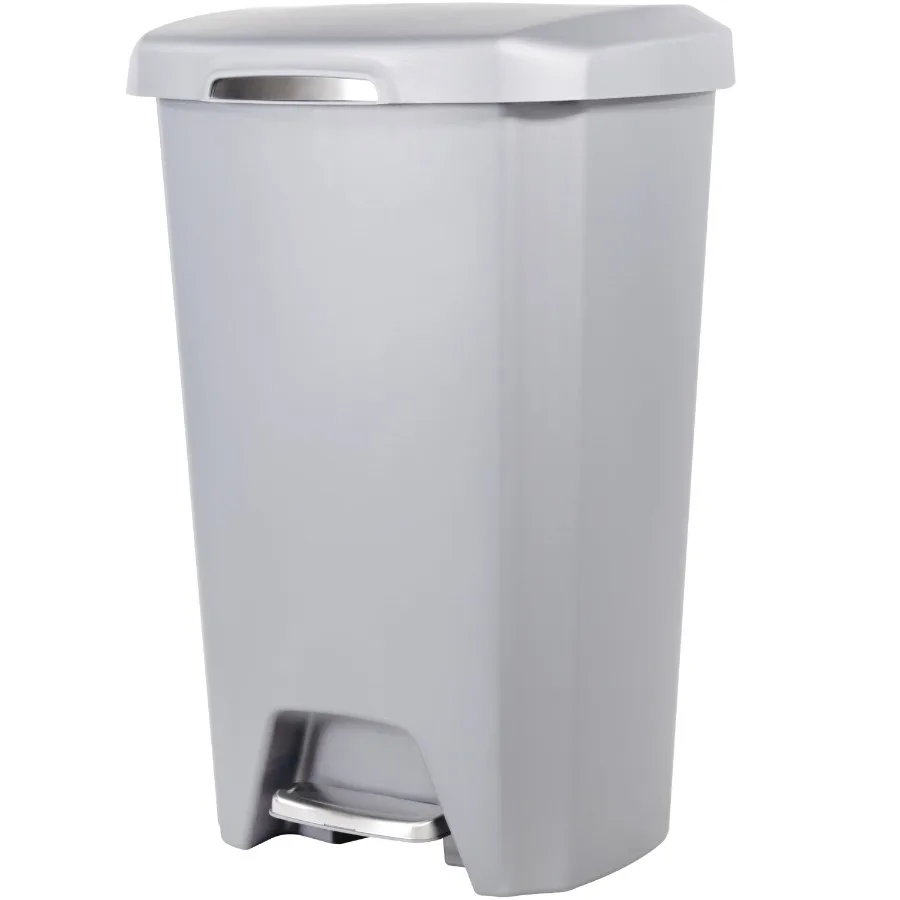 

Kitchen Trash Can, 12.1 Gallon Plastic Step Garbage Bin with Soft Close Foot Pedal Lid, Gray