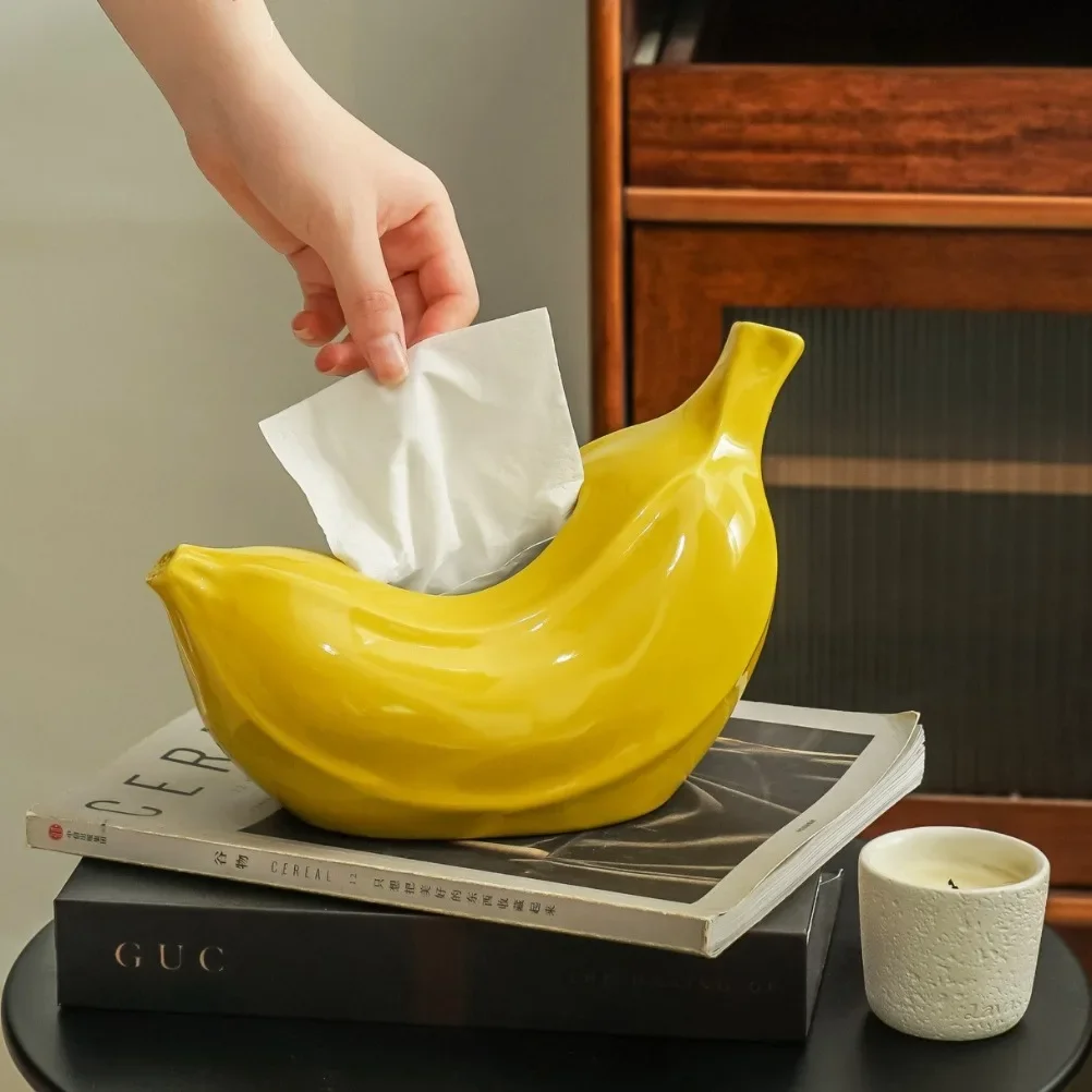 Creative Banana Tissue Box Ceramic Tissue Case Living Room Coffee Table Napkin Holder Dining Table Decoration Home Decoration