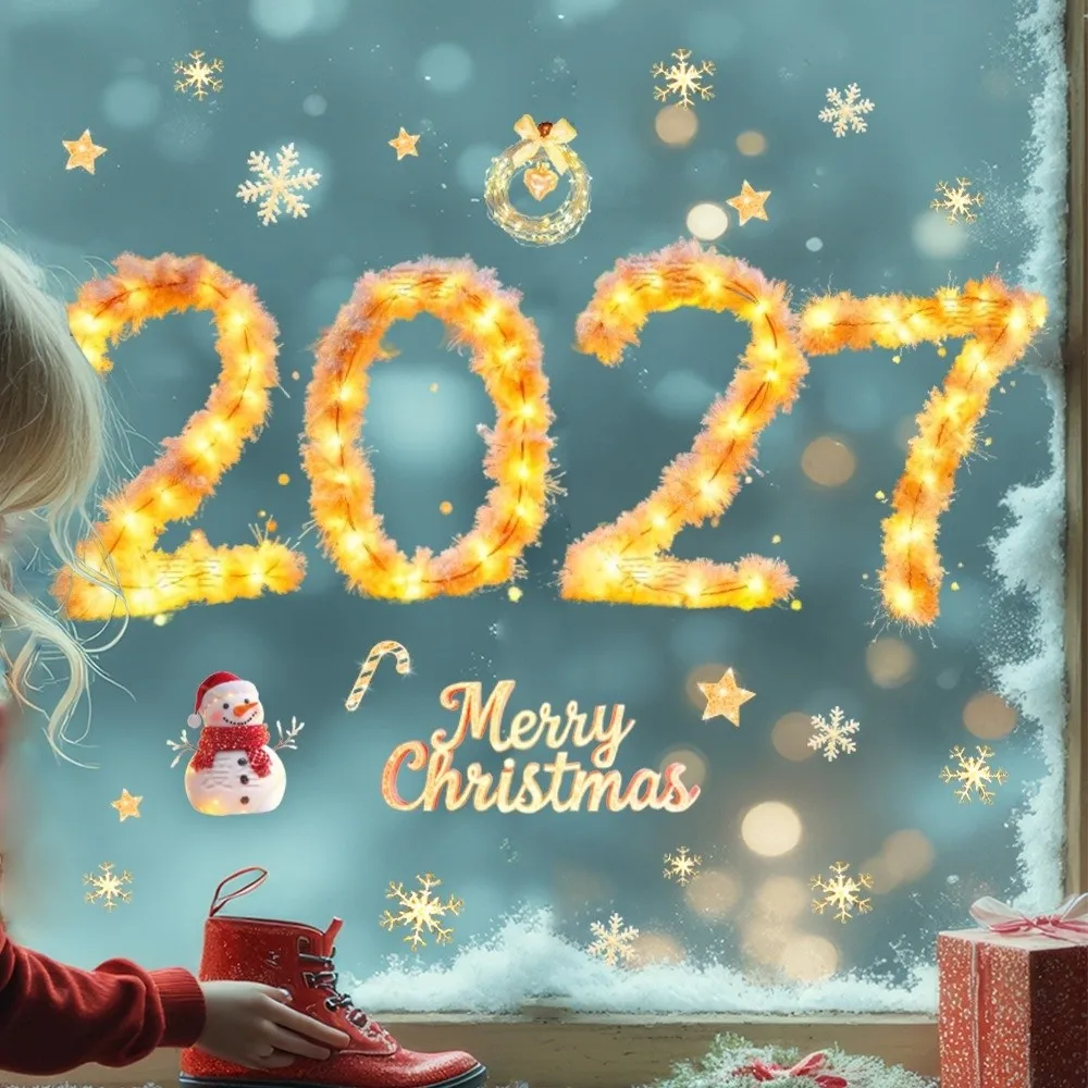 Two-sided 2027 Static Cling Decal Waterproof Removable Static Christmas Glass Window Sticker Exquisite Small
