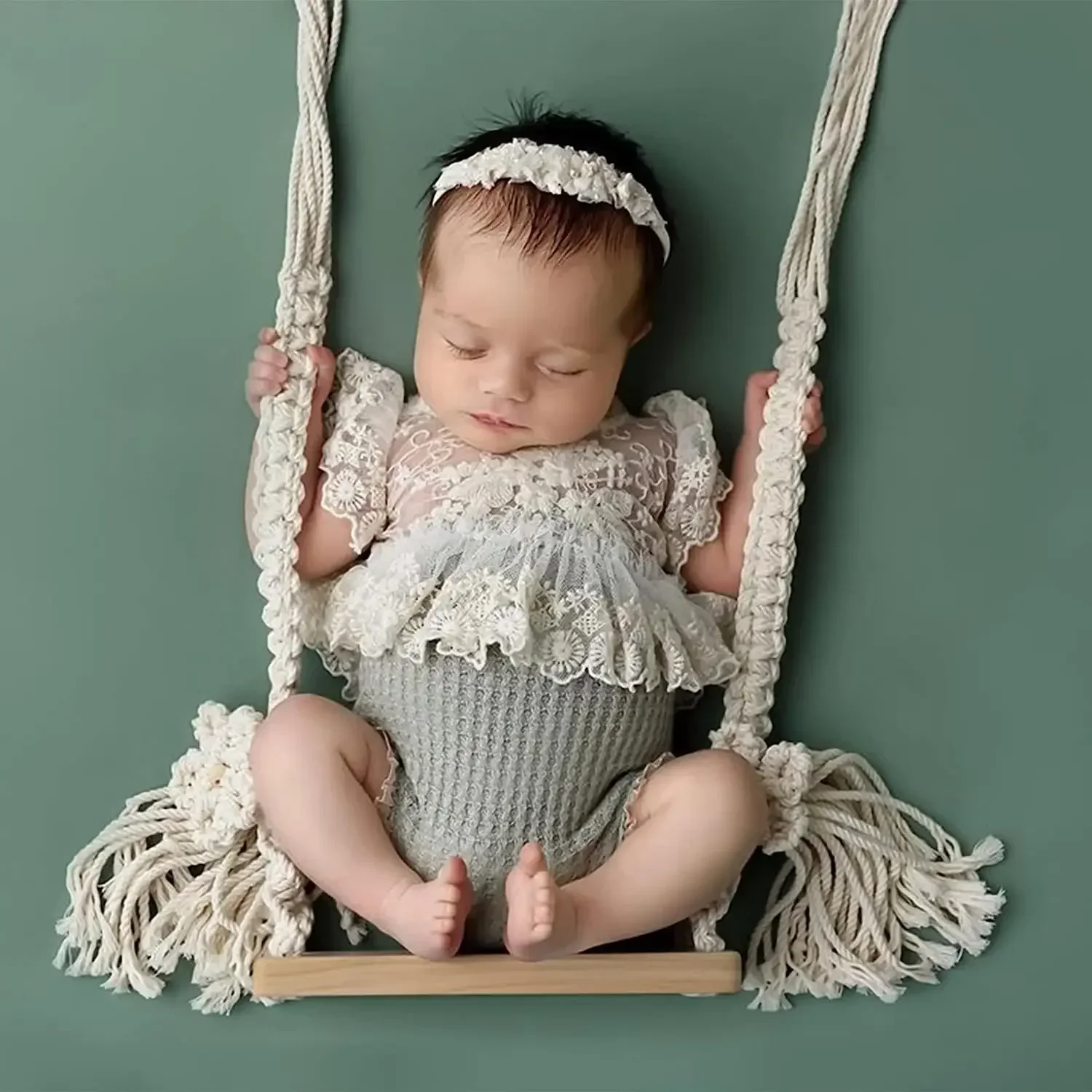 INS Newborn Photography Props Swing Prop Wooden Swing Seats Baby Wooden Prop Swing Baby Photoshoot Photography Accessories