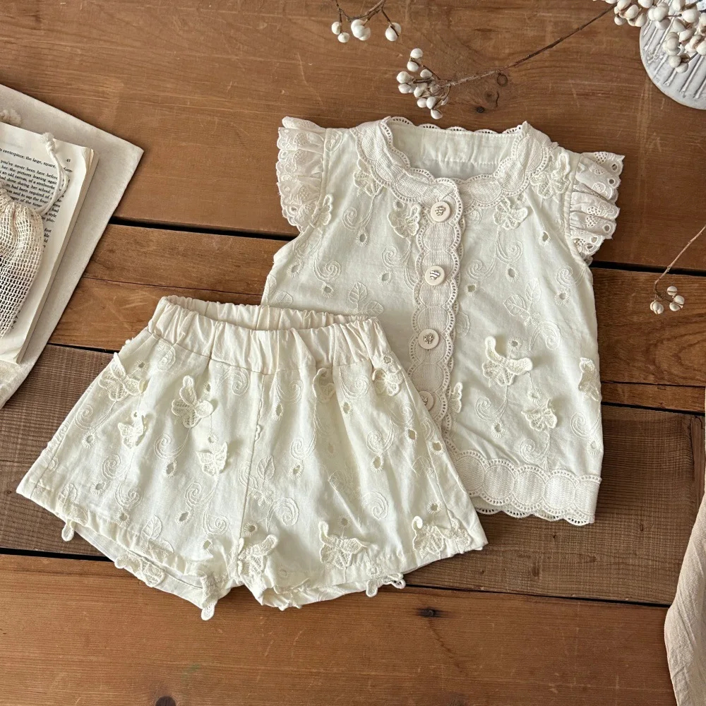 2026 Summer New Baby Girl Short Sleeve Clothes Set Infant Girl Thin Cotton Vest Cardigan + Shorts 2pcs Suit Toddler Outfits