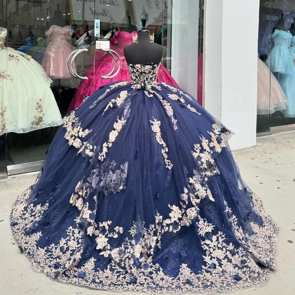 

Elegant Cinderealla Quinceanera Dresses Ball Gown Floral Lace Handmade Flower Beads Sweet 16 Party Prom Wear Vestidos De 15 Anos