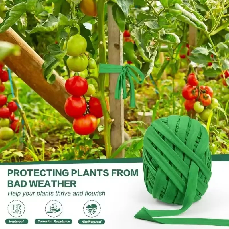

1 рулон садового шпагата, мягкие галстуки для растений, зеленый галстук с помидорами, эластичная веревка для поддержки связывания, восхождения овощей, цветов