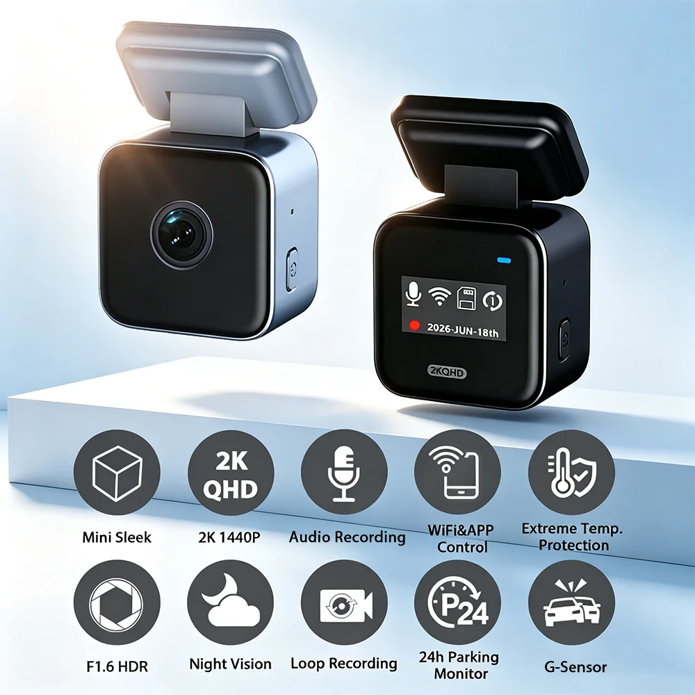 Mini Dashcam 2K Car Cameras with WiFi APP Control 24h Parking Mode Night Vision Time-lapse Recording Loop Recording G-Sensor