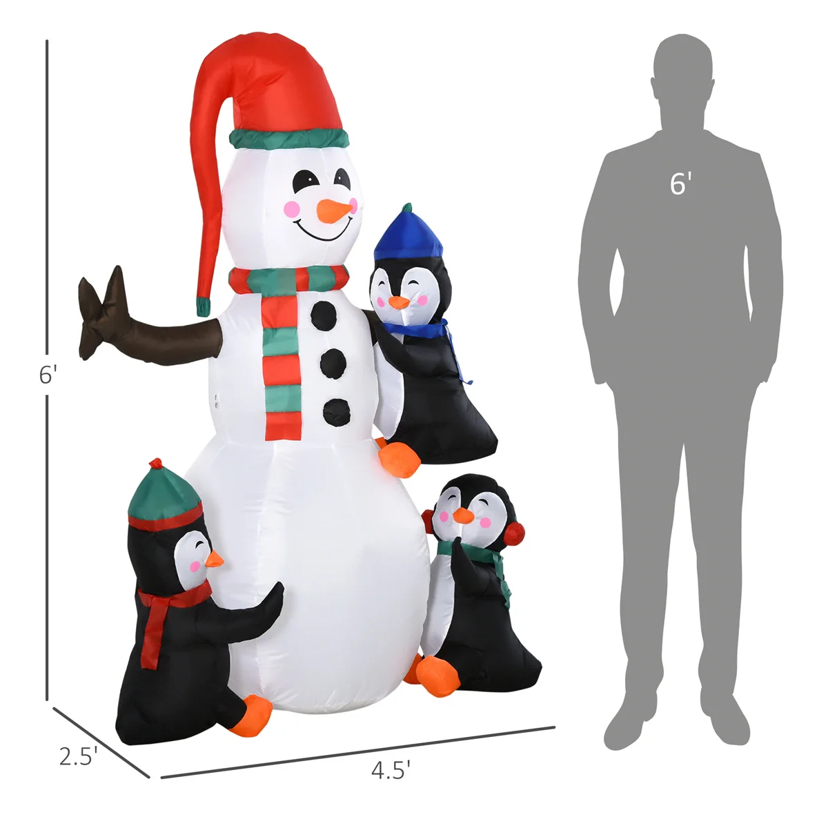 Christmas Inflatable Snowman with Penguins, Lighted Blow Up Snowman Inflatable Decoration with Colorful Rotating LED Lights, Funny Holiday Inflatable for Front Yard, Lawn, Garden Outdoor Decor
