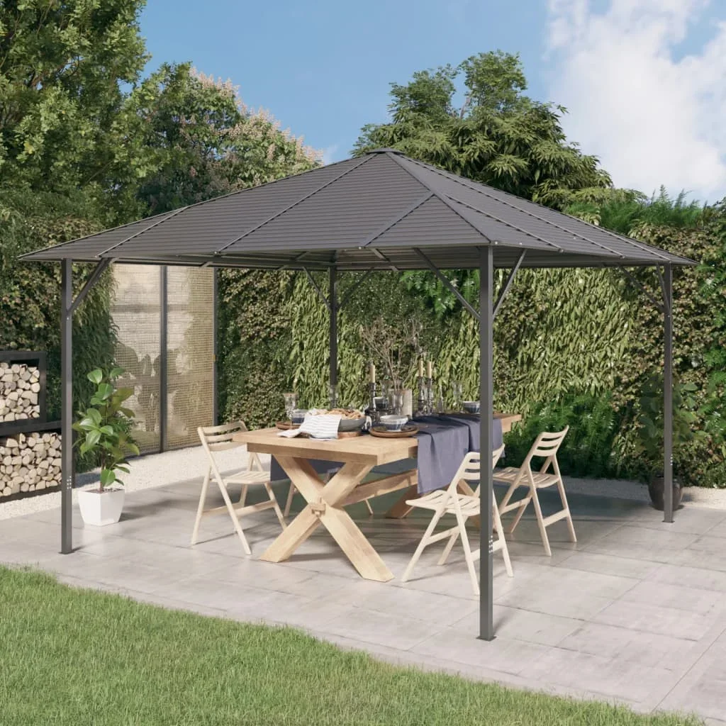 Vidaxl Anthracite Gazebo With Roof 3X3 M Outdoor Umbrella,Outdoor Decoration,Sunshade,Rainproof