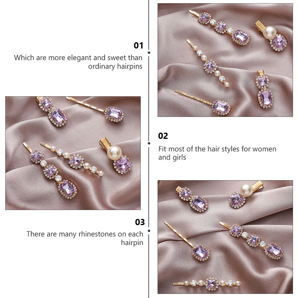 

5Pcs Clips Rhinestone Embellished Alloy Hair Styling Clips Fashionable Female Headwear All-Match Barrettes Set