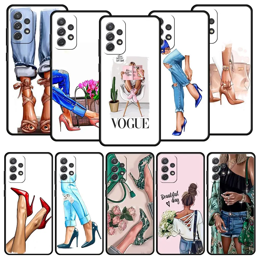 Phone Case For Samsung Galaxy A15 A13 A51 A71 A41 A31 A21S A03S A05 A35 A55 A23 A25 A33 A53 A73 5G Cover Girl Women Coffee Miss