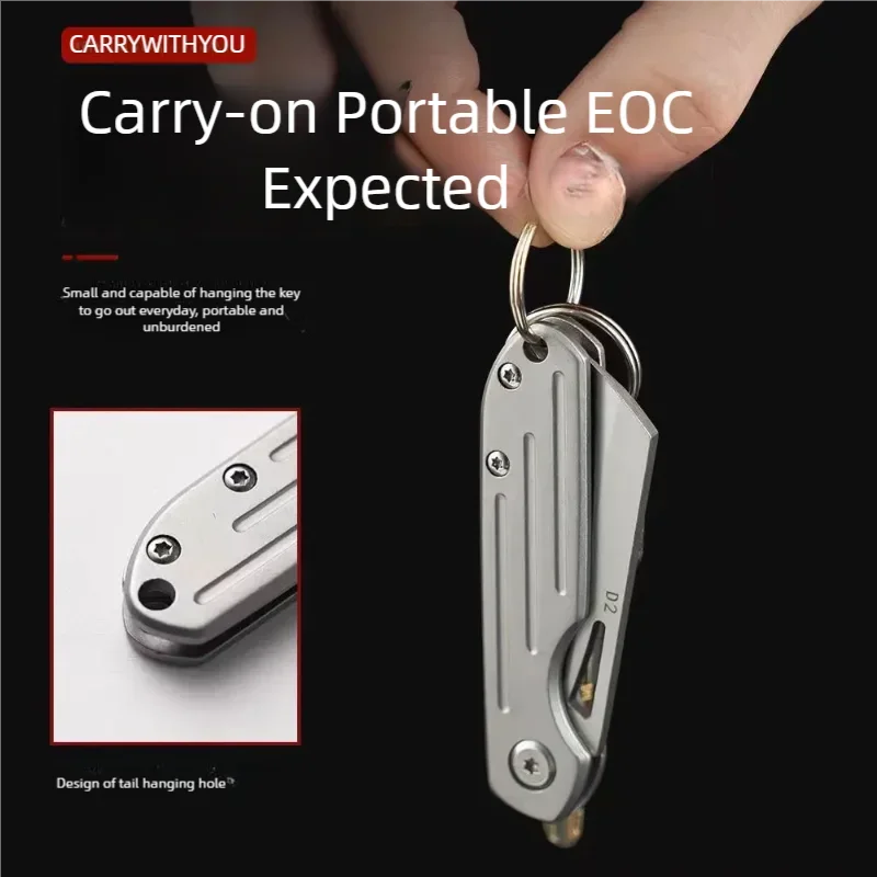 Mini Folding Knife Stainless Steel Box Opening Knife D2 Steel Portable Sharp  Pocket Knife with Keychain Fruit Slicing Knives