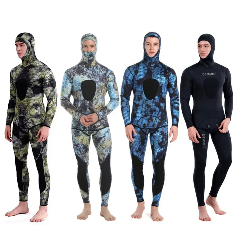 Traje de camuflaje de manga larga con capucha para hombre, traje de buceo sumergible de 3mm, 2 piezas de neopreno, mantiene el calor, impermeable