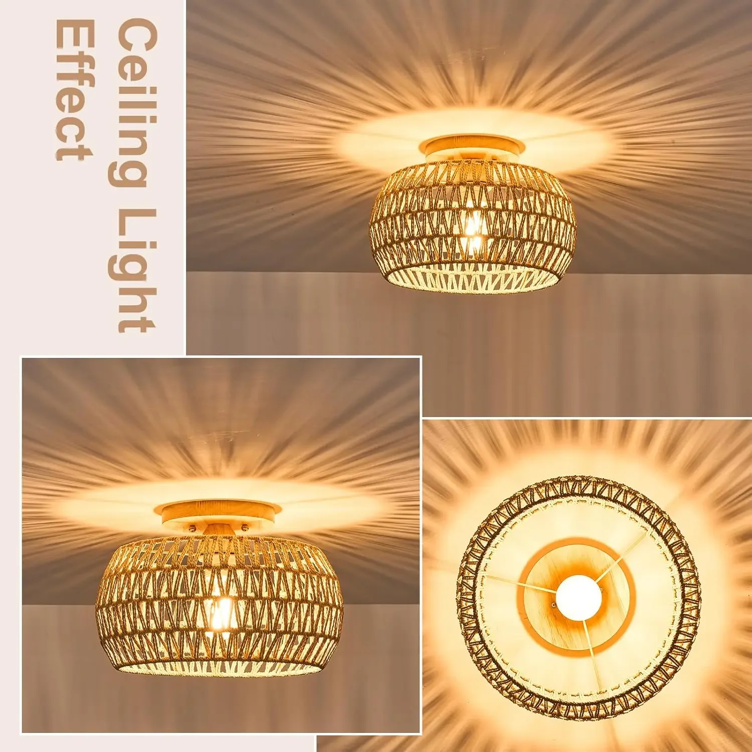 

Vine Embedded Ceiling Light Rural Paper Rope Chandeliers Style Wicker Hand Woven Rope Cage Used for Dining Room Kitchen Bedroom