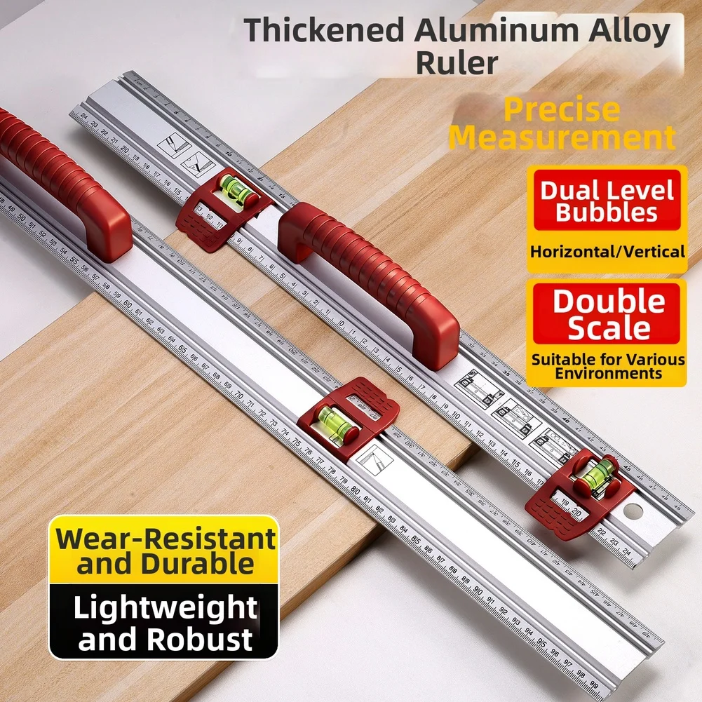 Aluminum Straight Edge 50cm With Two Adjustable Bubble Levels For Fine Tuning Layouts In Furniture Assembly And Panel Cutting