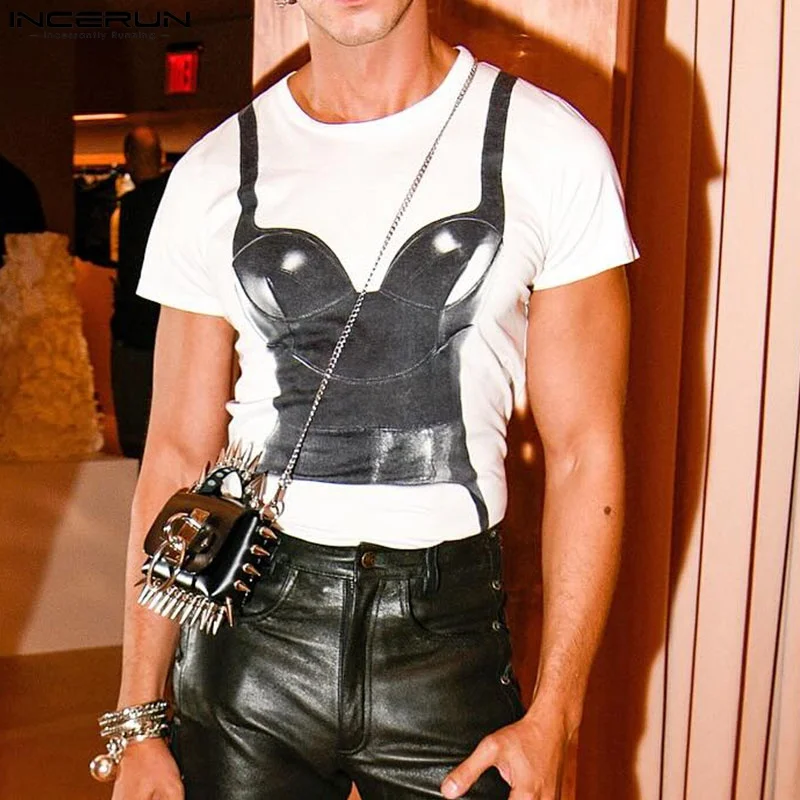 

INCERUN Summer Men T-Shirts Fashion Print Short Sleeve Tops Tee Loose Male T Shirt Oversize Men's Clothing Tops Streetwear