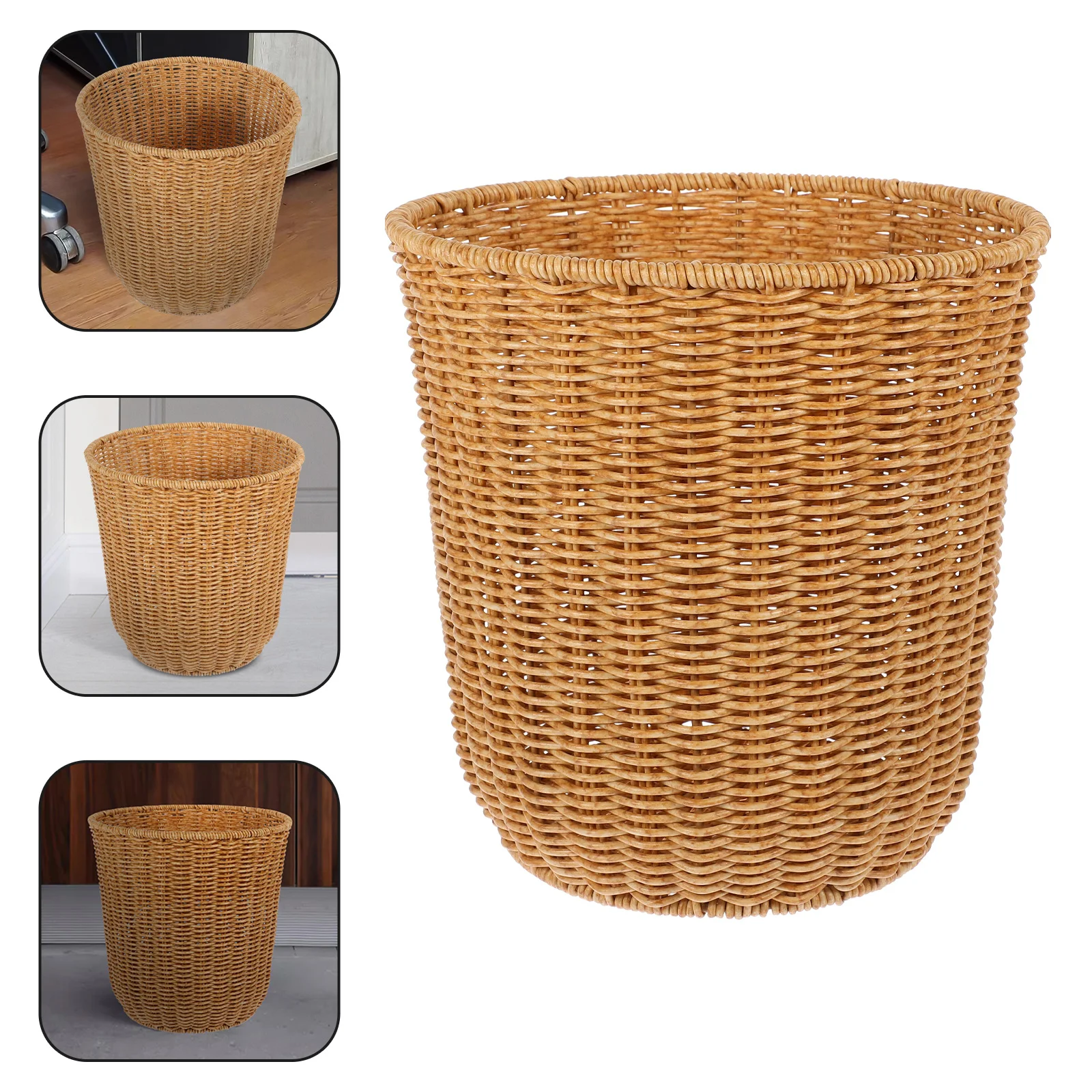 

Rattan Trash Can Storage Baskets Bin Recycling Woven Garbage Sundries Waste Fruit