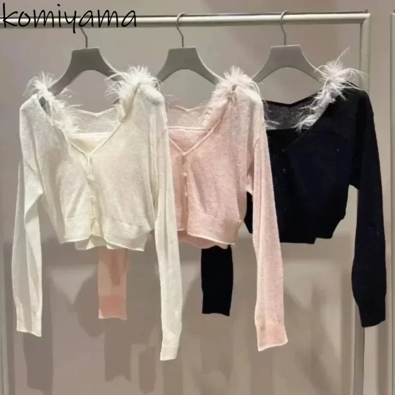 V-neck Outerwears 2025 Woman Cardigan Long Sleeve Ropa Mujer Cardigans Autumn New Sweater +Tassel Furry Camis Japanese Sets