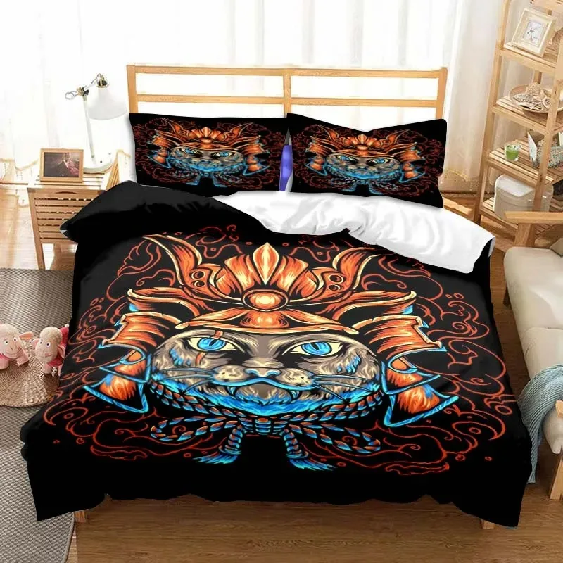 

Satan Cat Skeleton Duvet Cover Set Mystery Witchcraft Bedding Sets Gothic Skull Comforter Cover Quilt Cover Single Double King