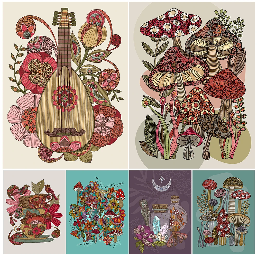 

Fungo,Mushroom Witchcraft Plant Vintage Wall Art Canvas Painting Moth And Crystals Witch Magic Art Poster Print Home Decoration