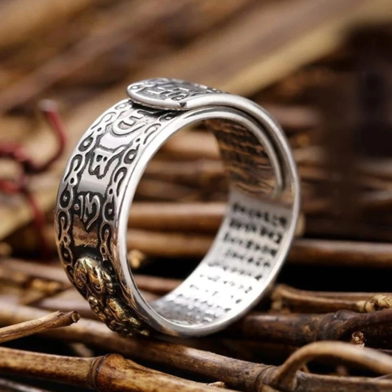 Feng Shui Bixie Mani Mantra Bescherming Rijkdom Ring Charms Ring Amulet Rijkdom Lucky Open Verstelbare Ring Boeddhistische Sieraden