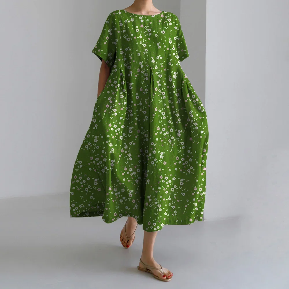 

New Cute Floral Printed Women's Long Dresses Summer Fun Fashion Casual Short Sleeve Home Style Plus Size Dresses Womens Clothing