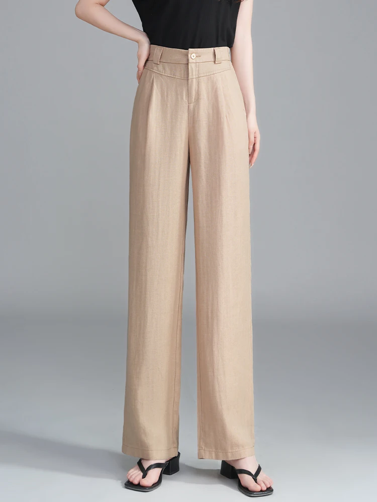 

Женские летние льняные брюки с высокой талией, широкие, тонкие, нового фасона, повседневные, свободные, струящиеся, прямого кроя, в корейском стиле, для офиса