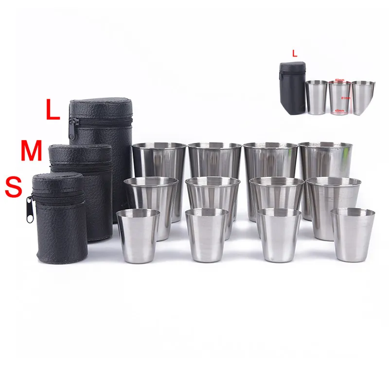 4Pcs Hardness and Anti-rust Stainless Steel Cover Mug Camping Cup Drinking Coffee Tea Beer With Case