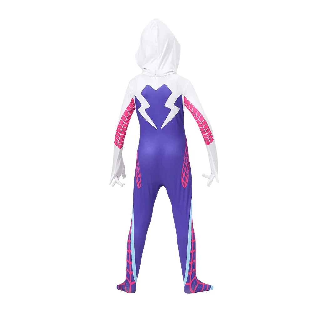 Gwen Stacy Superhero Cosplay Bodysuit para Adulto, Traje Aranha, Macacões, Roupas de Festa Halloween, Meninas, Novo