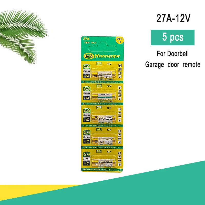 

5PCS 27A 12V Battery A27 27A G27A MN27 MS27 GP27 V27GA For Doorbell,Roller shutter,Garage door remote,Dry Alkaline Battery