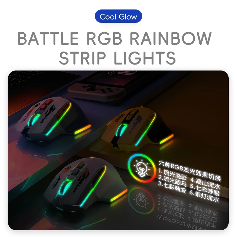 New Dual-mode 2.4G+Buletooth Wireless Vertical Ergonomic Optical Computer Mouse E-sports Game 1600DPI RGB Light Effect Mute Mice