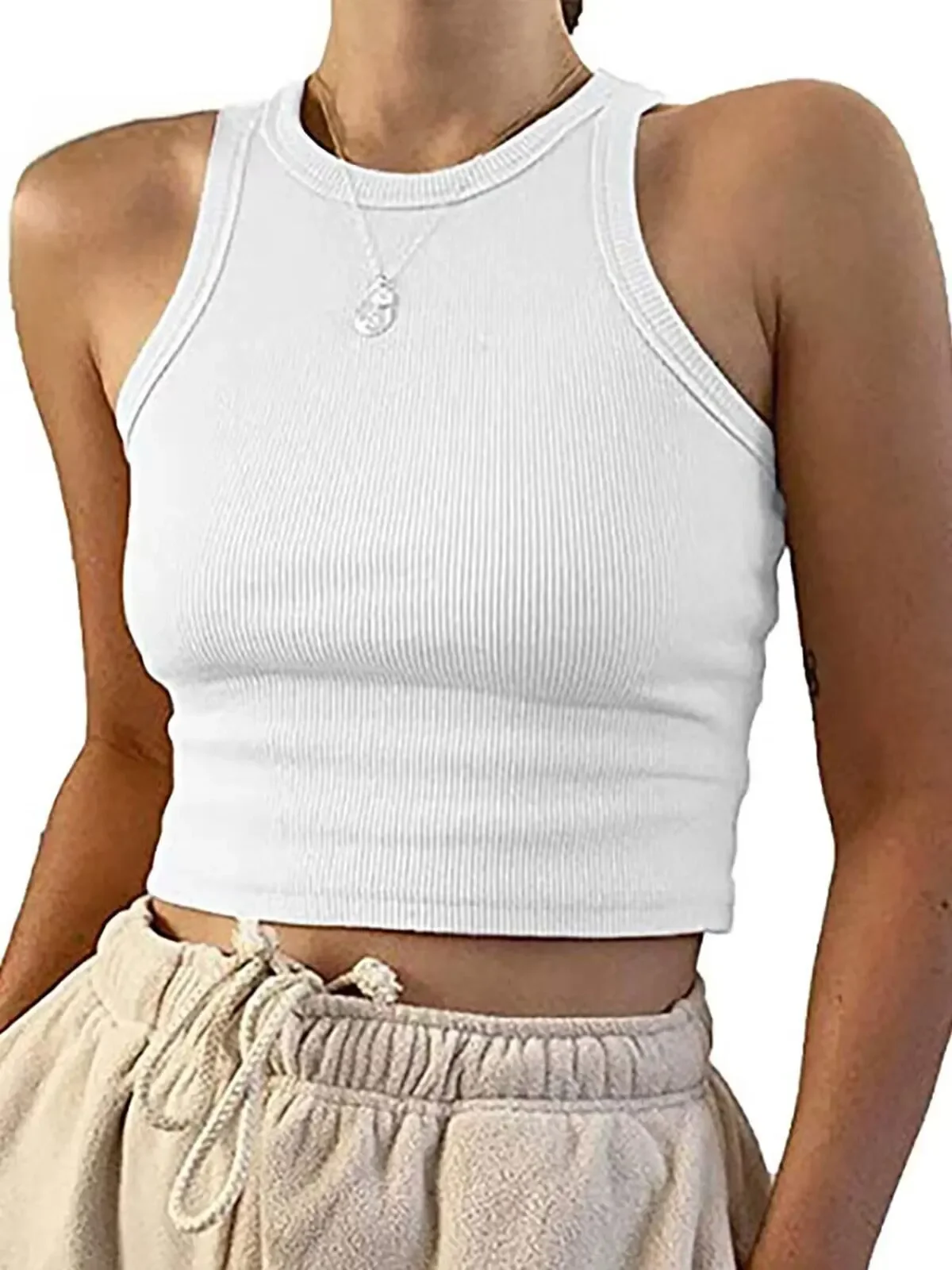 Sleeveless Short Vest Summer Sexy Fashionable Casual Off-Shoulder Short Top Fitness Sleeveless Vest Elastic Racer Back Suspender