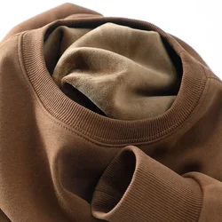 600G Cotton Plush Thickened Sweatshirt Thin Plush Heavyweight Solid Round Neck Sweater Autumn Winter Warm Sweater