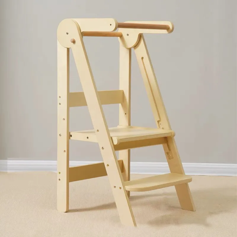 Escalera de madera para niños de 3 alturas, entrenador de inodoro plegable estilo Montessori, taburete antideslizante de madera maciza, torre de aprendizaje