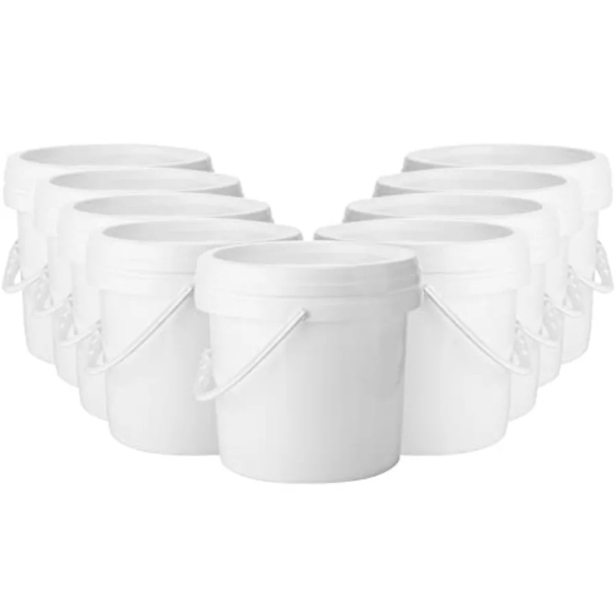 

10 Pack White Plastic Bucket with Handle and Lid Food Storage Bucket Containers All Purpose Pail for Multipurpose Paint Water