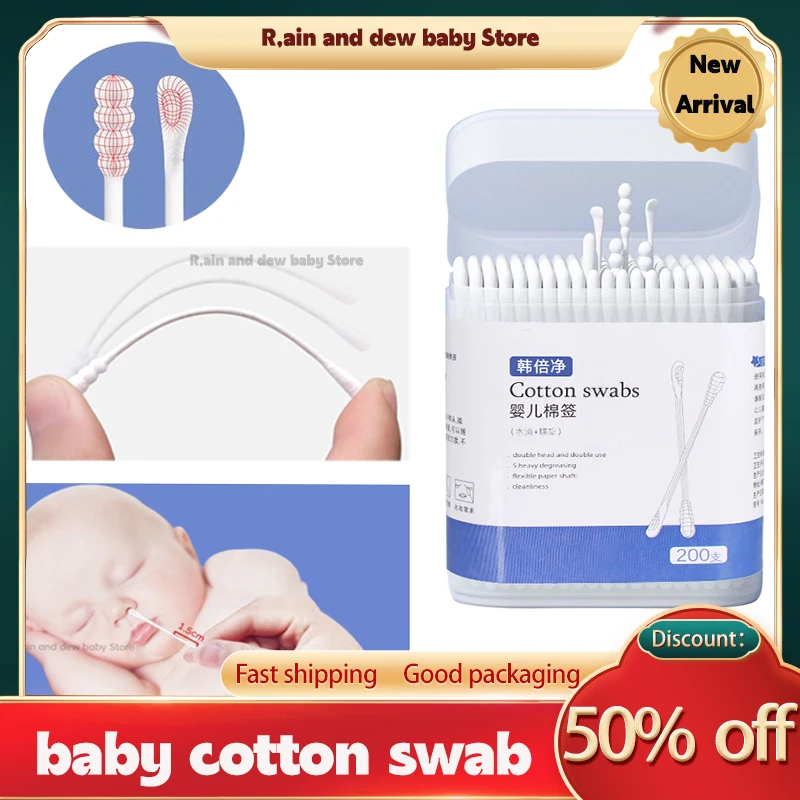 

Double Disposable Cotton Swab Makeup Nose Ear Sticks Cleaning Lint Free 200pcs Cotton Spiral Ear Care Buds Swabs Baby Care Tools