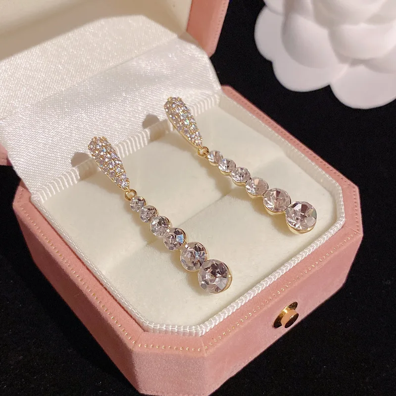 2022 New Inlaid Zircon Long Tassel Gold Colour Earrings For Women Personality Fashion Earrings Wedding Jewelry Birthday Gifts