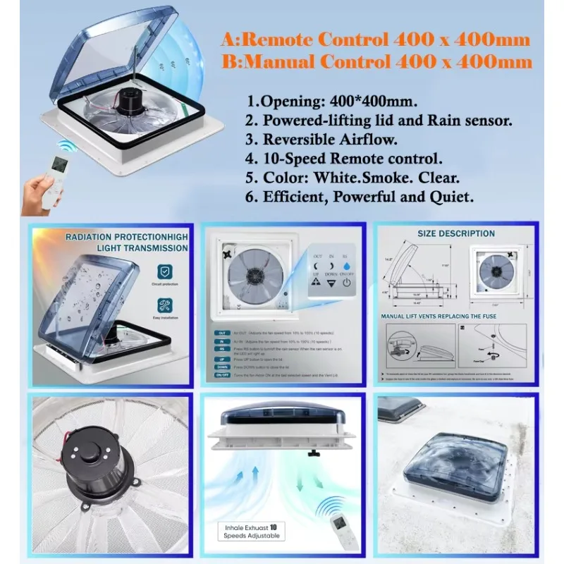 RV 부품 액세서리 캠퍼카 RV 지붕 환풍기 팬 해치 트레일러 환기 12v