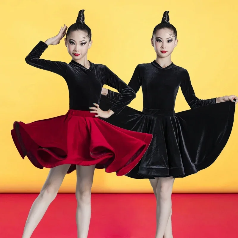 

Children's Latin Dance Autumn and Winter Training Competition Clothing Children's and Girls' Standard Dance Big Swing Dress Perf