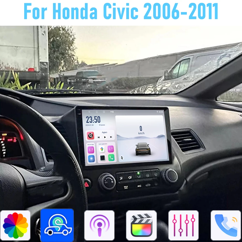 10'' For Honda Civic 2006-2011 Car Radio Stereo Wireless Apple Carplay Android 15 Auto GPS Camera Google Map Head Unit WIFI