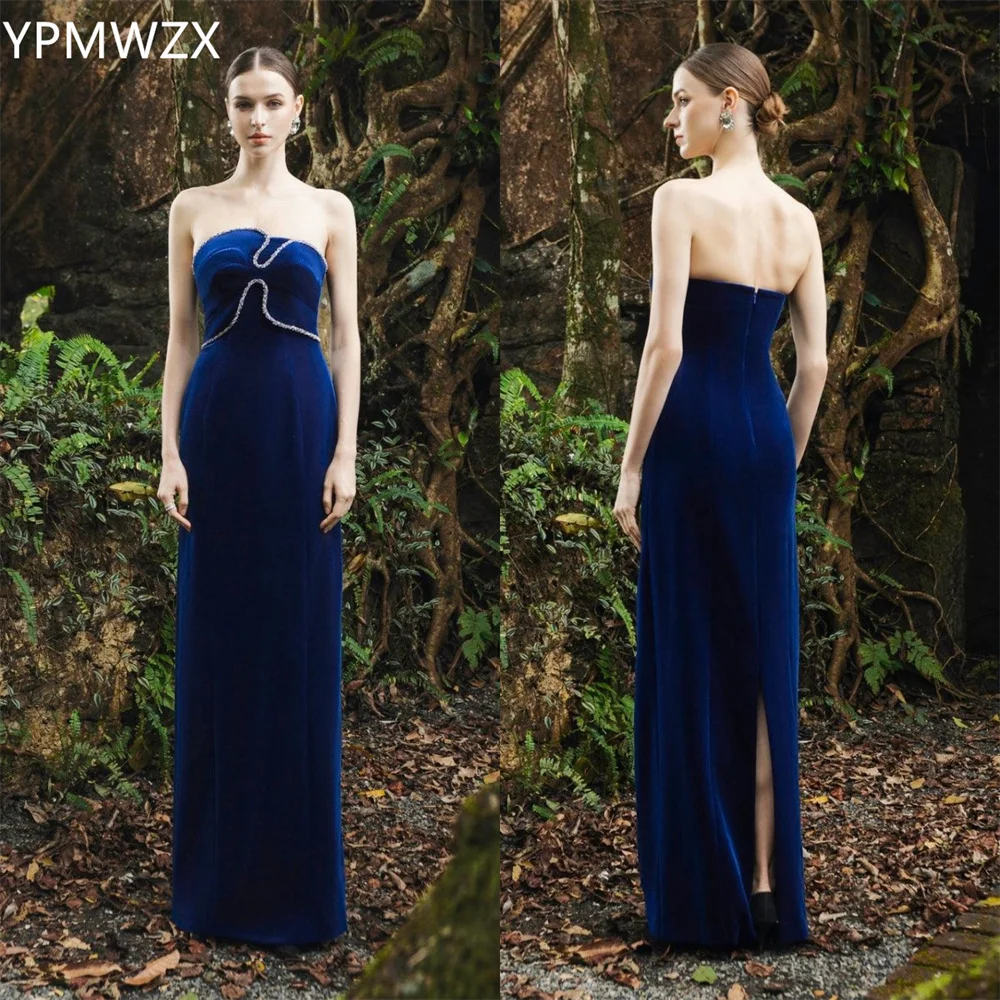 Customized Prom Gown Evening Women Formal Dress YPMWZX Strapless Column Floor Length Skirts Beading Sleeveless Bespoke Occasion