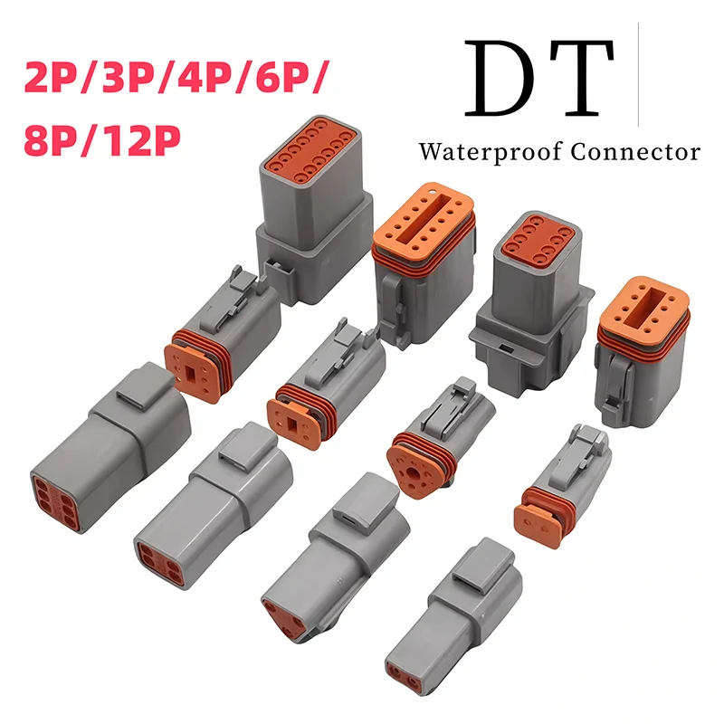 1/5/10Sets Deutsch DT Waterproof Connector 2P 3P 4P 6P 8P 12P Electrical Connector DT06-2S/DT04-2P Car Motor with Pins 22-16AWG